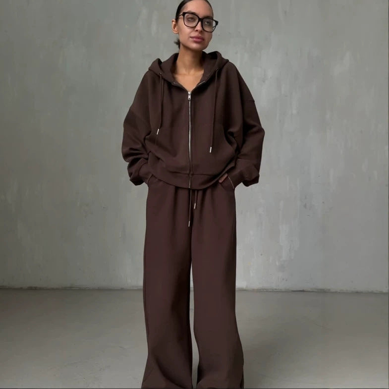 Zip-Up Hoodie & Wide-Leg Sweatpants Two-Piece Set(MS532)
