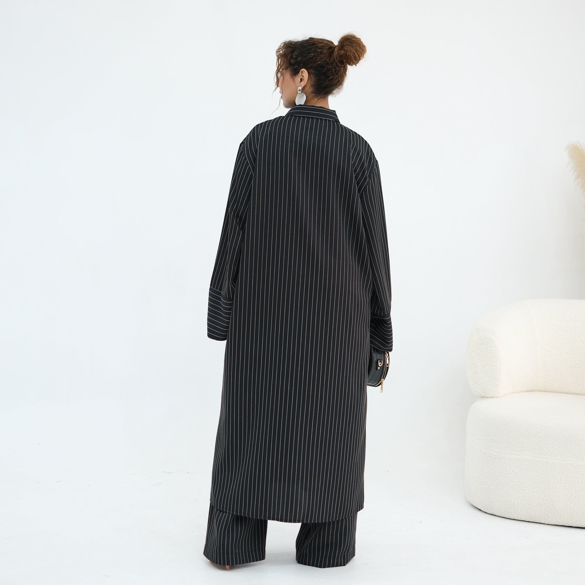Pinstripe Oversized Shirt & Wide-Leg Trouser Set(MS452)