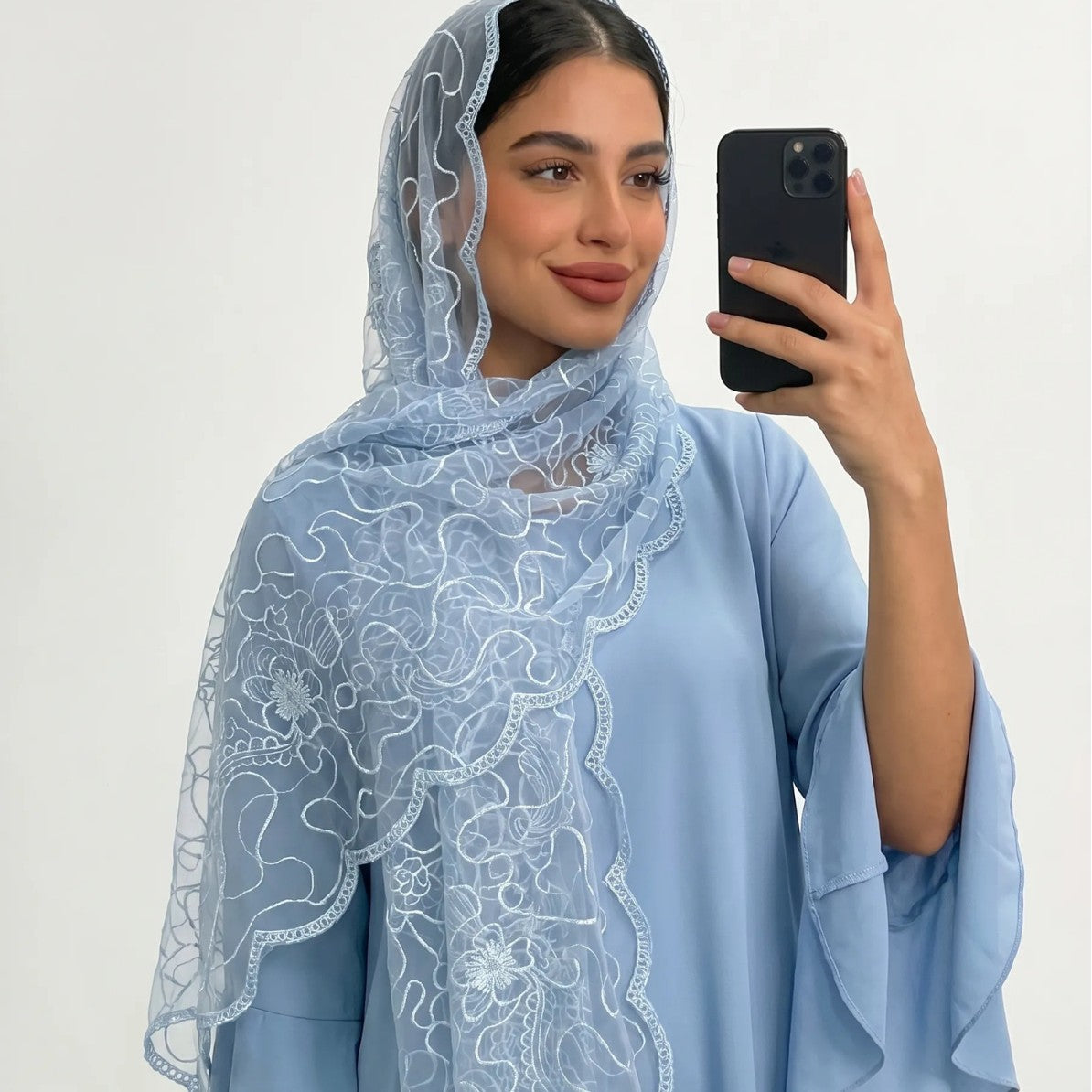 Floral Lace Embroidered Mesh Hijab(MH235)