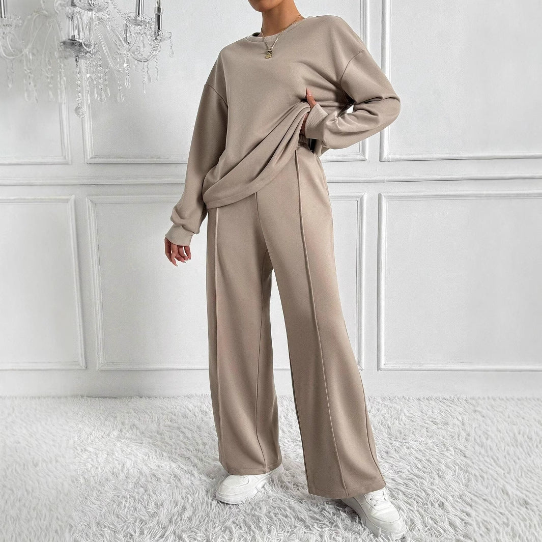 Drop Shoulder Sweatshirt & Wide-Leg Trouser Co-ord Set(MS528)