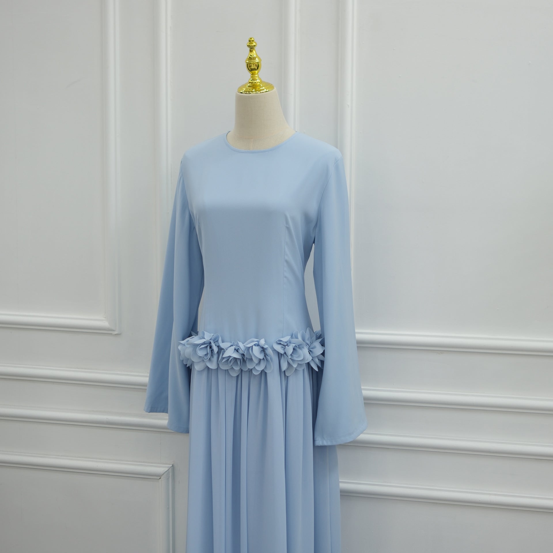3D Rose Waist Fitted Maxi Dress(MS515)