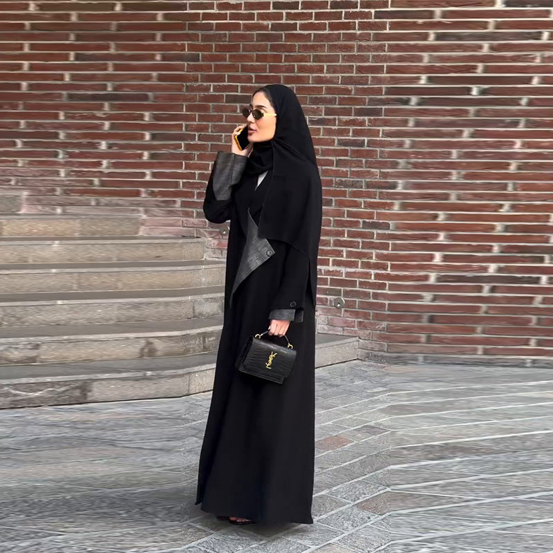 Fashion Forward Long Sleeve Paneled Black Coat | Elegant Long Outerwear(MOA243)