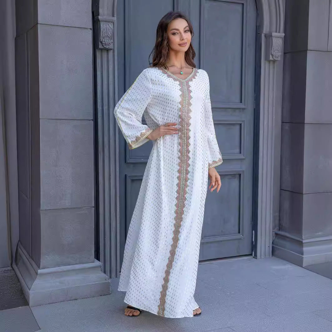Metallic Embroidered Lace Trim Abaya(MA367)