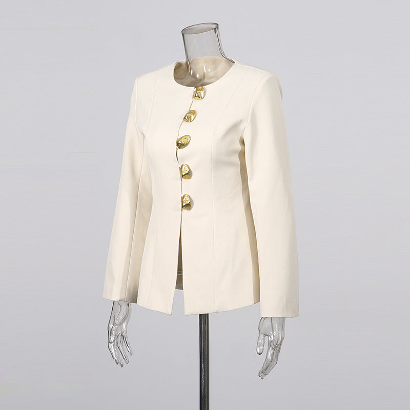 Gold Button Blazer & Straight Leg Pants Set(MS398)