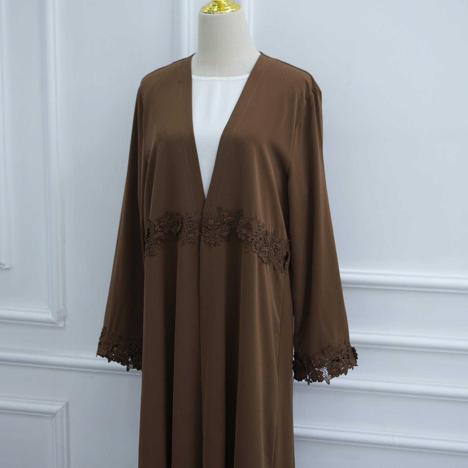 3D Floral Lace Trim Open Abaya(MOA336)