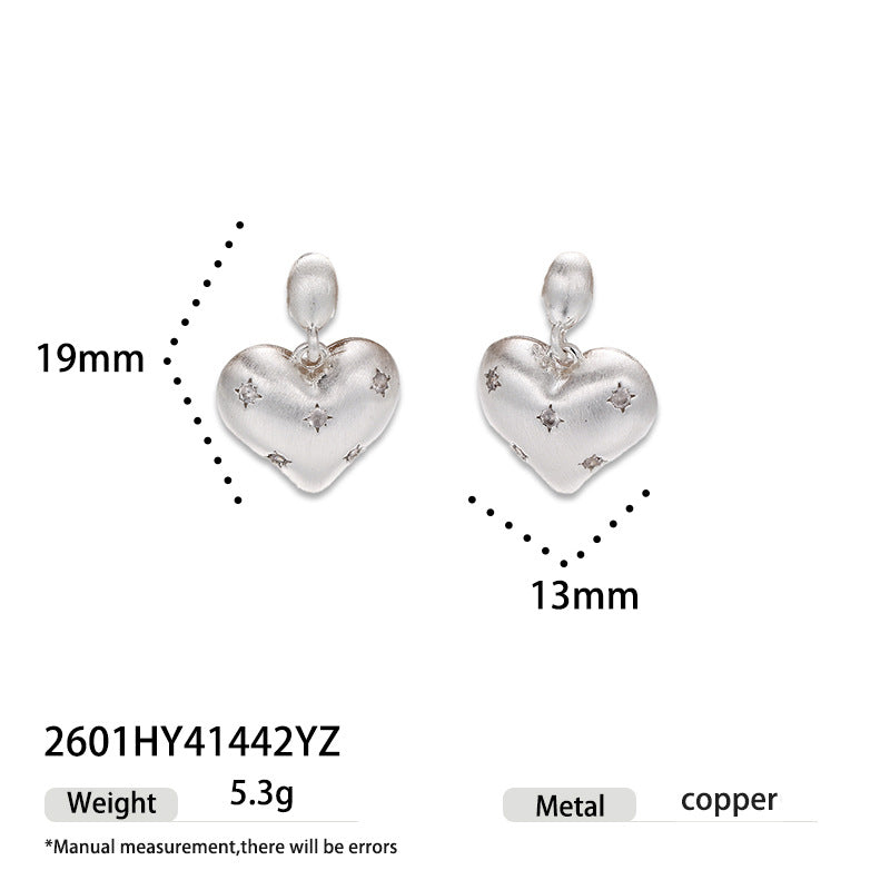 Elegant Brushed Heart Stud Earrings（MAC460）