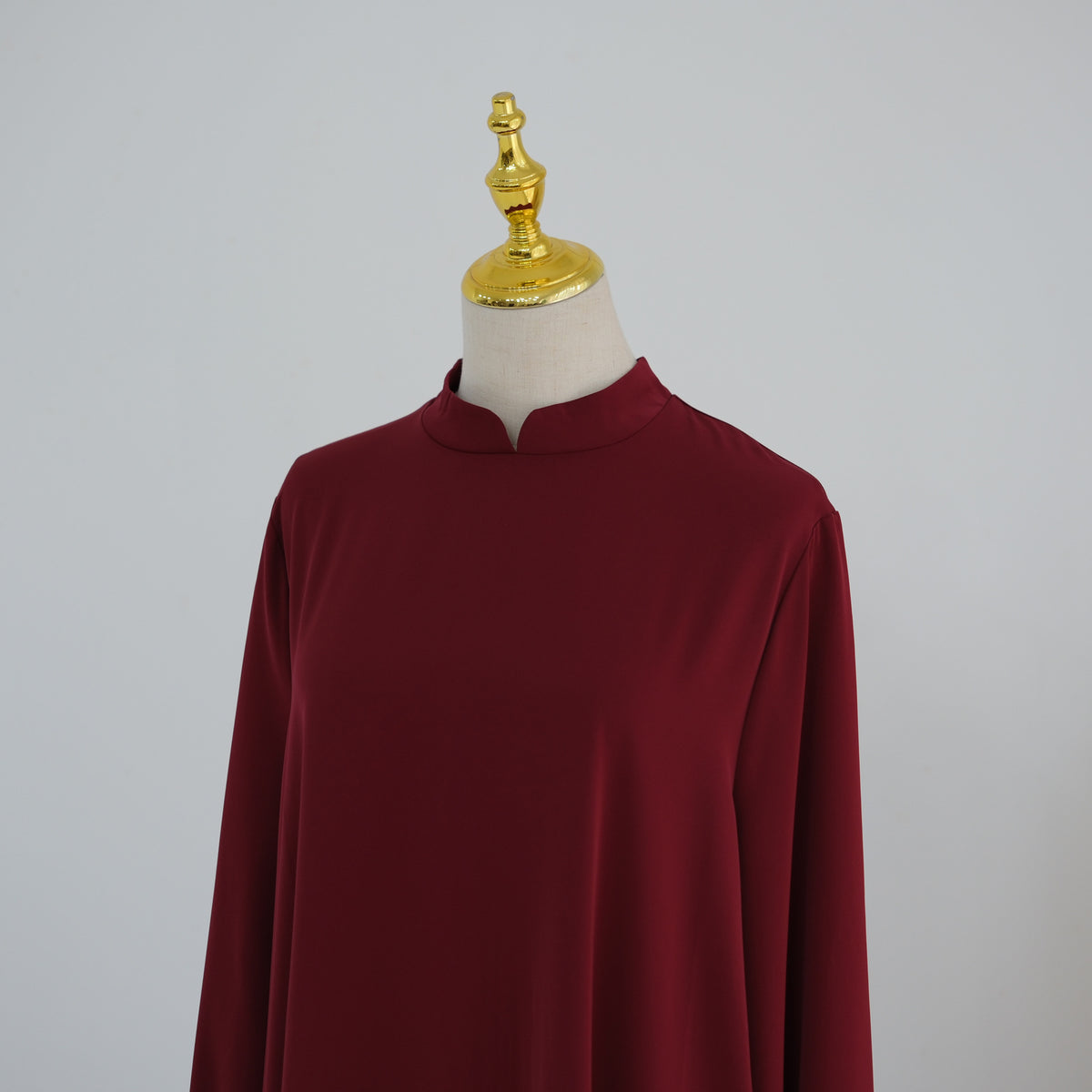 Stand-Collar Nida Maxi Dress | Long-Sleeve Belted Modest Dress(MA475)