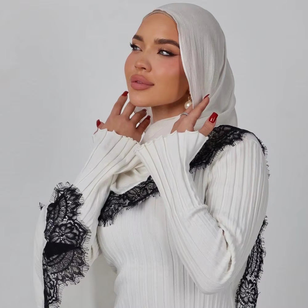 Lace Trim Rayon Hijab Scarf(MH211)