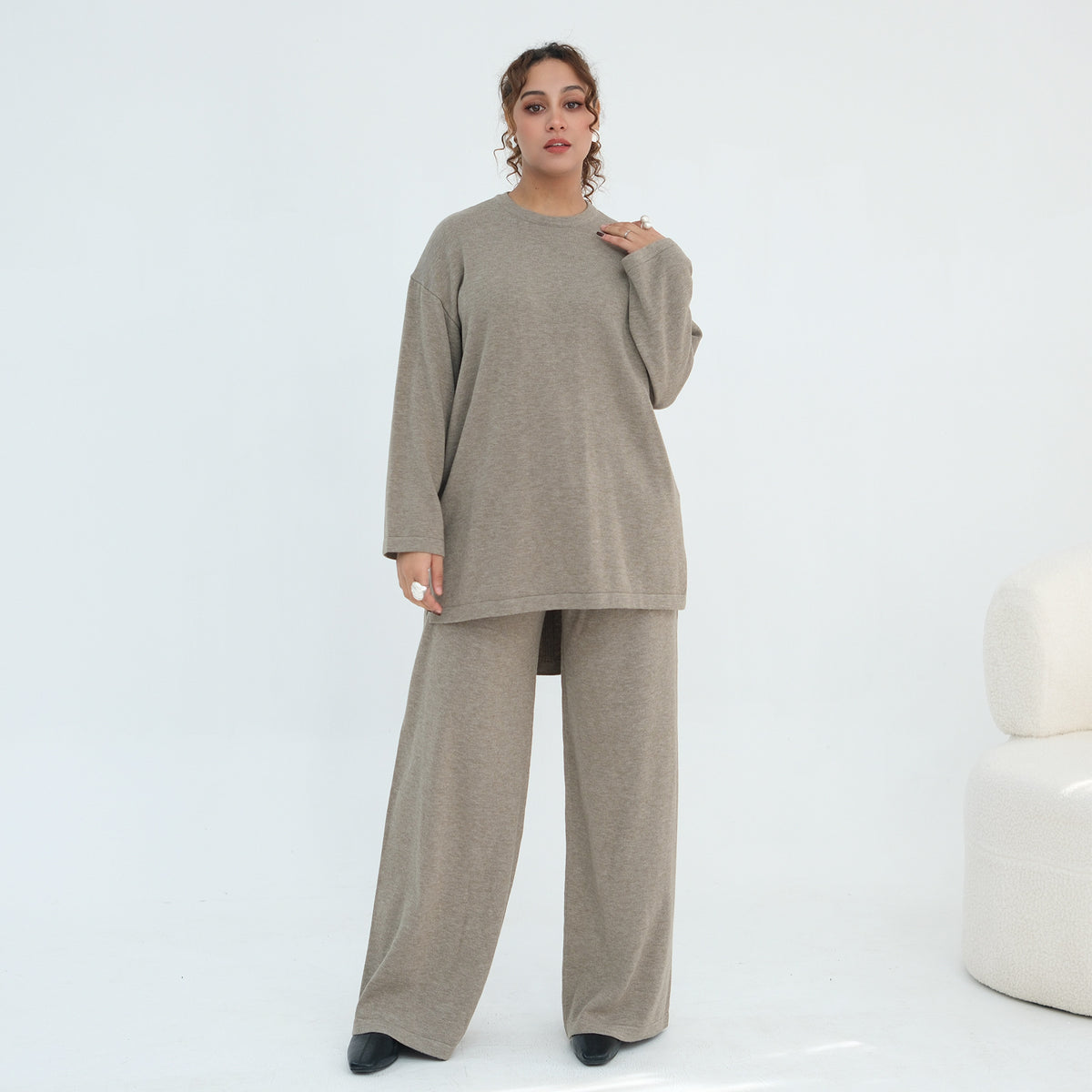 Solid Knit Top & Pants Set(MOA350)