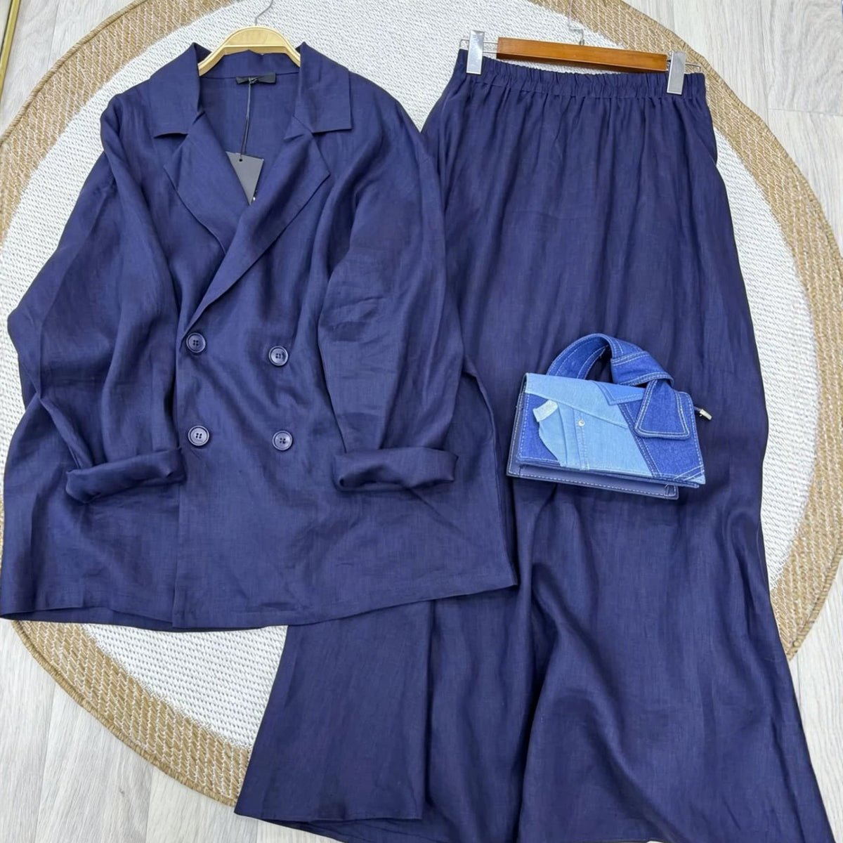 Linen-Look Shirt & Maxi Skirt Set(MS558)