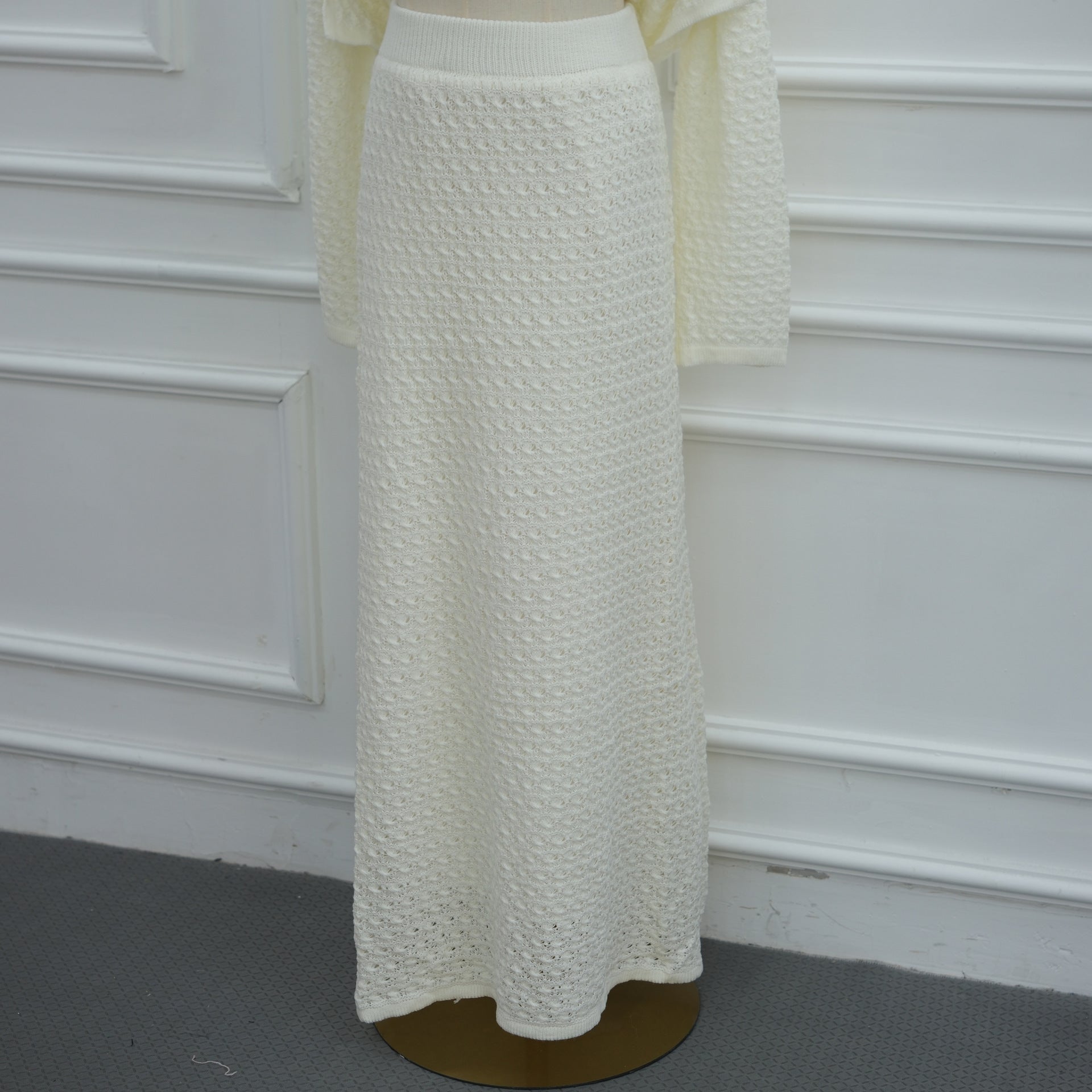 Ensemble coordonné Sweater Crochet ajouré & Jupe Maxi Doublée (MS523)