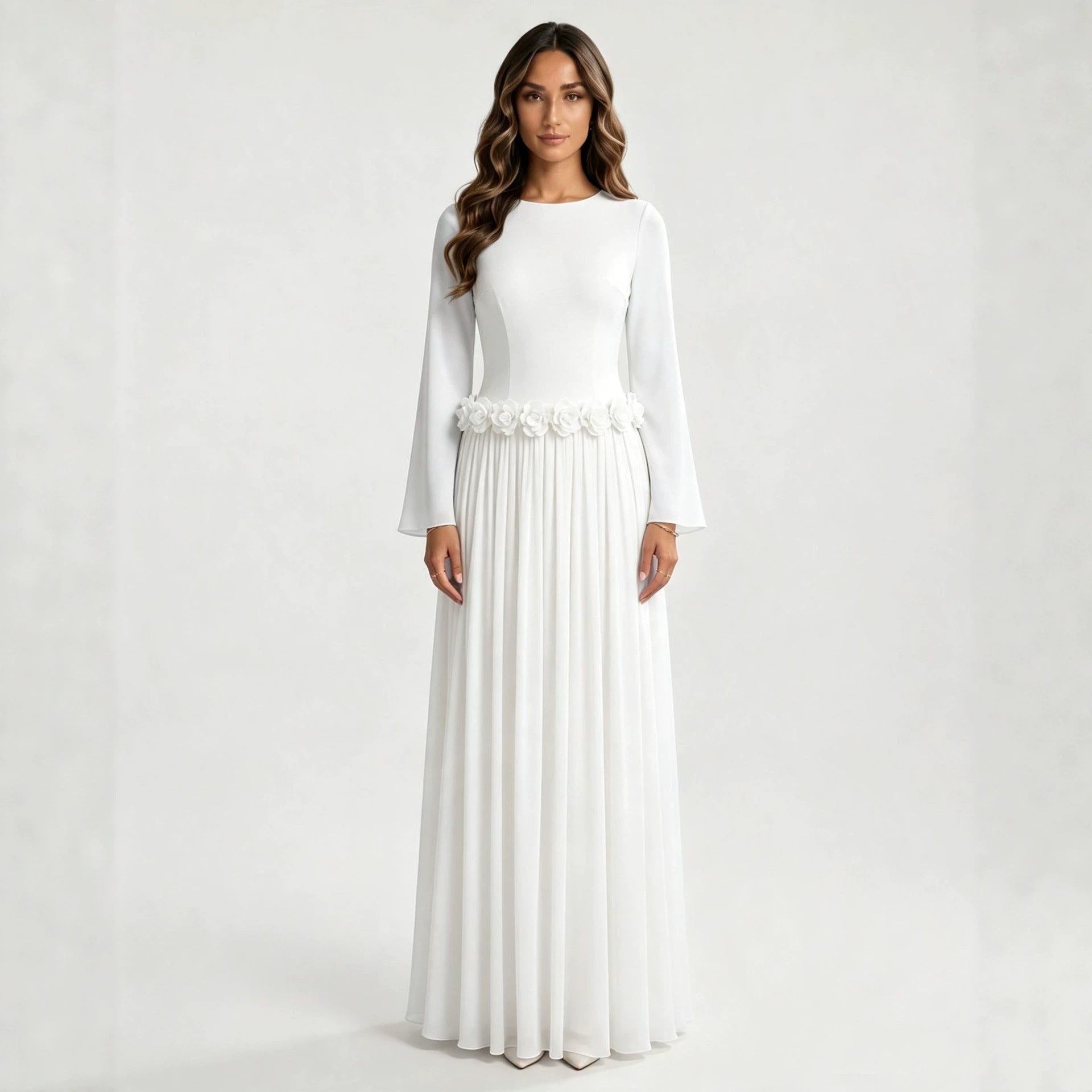 3D Rose Waist Fitted Maxi Dress(MS515)