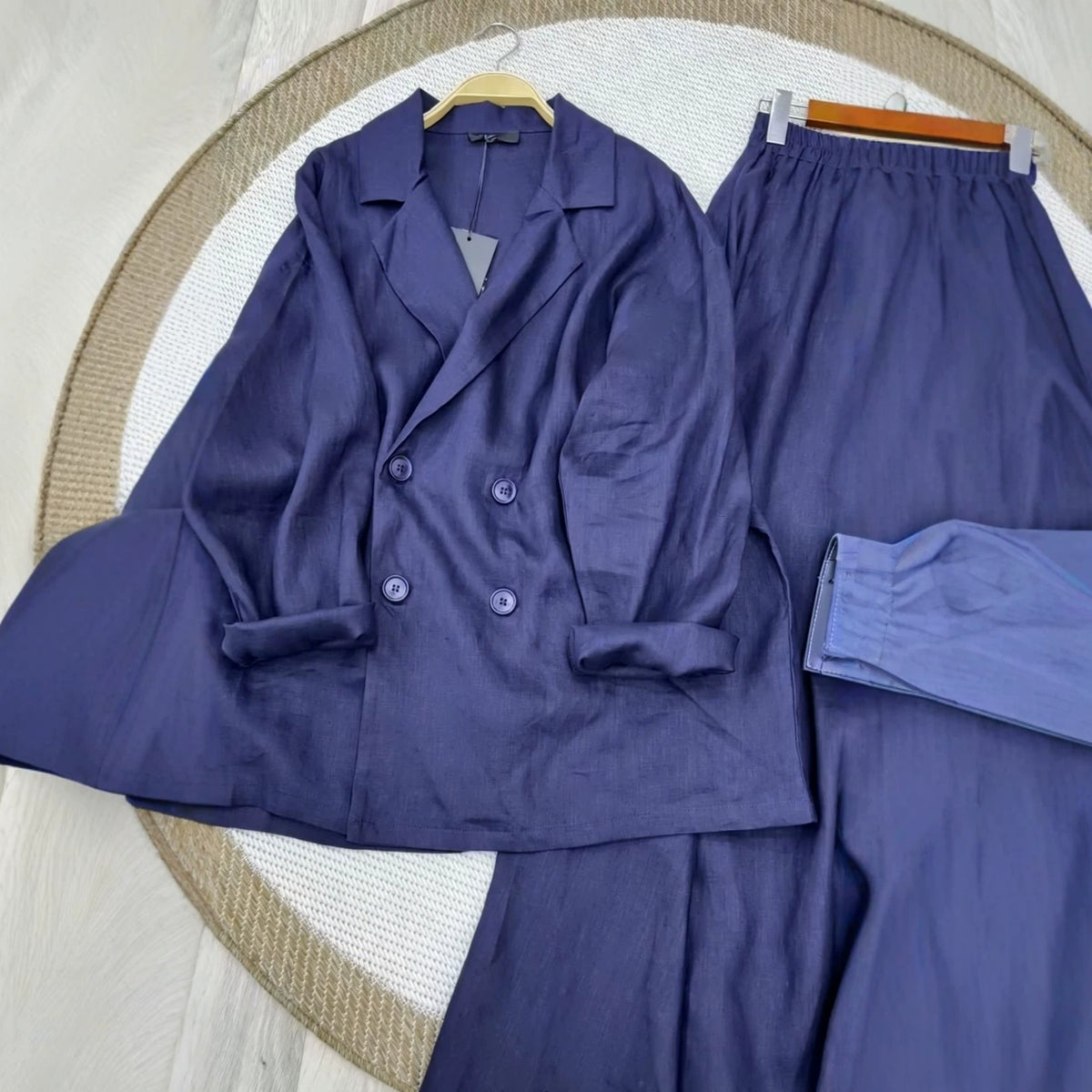 Linen-Look Shirt & Maxi Skirt Set(MS558)