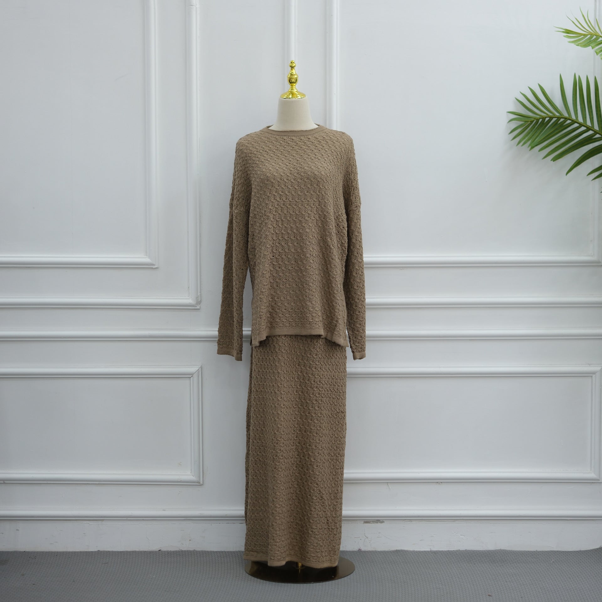 Ensemble coordonné Sweater Crochet ajouré & Jupe Maxi Doublée (MS523)