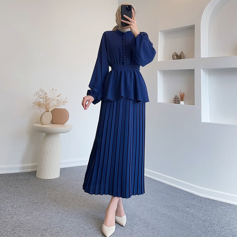 Peplum Top & Pleated Skirt Set(MS294)