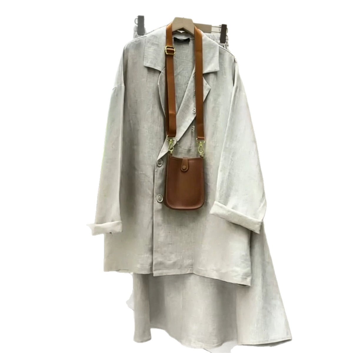 Linen-Look Shirt & Maxi Skirt Set(MS558)