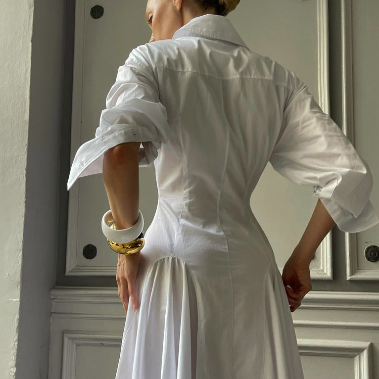 Pleated White Shirt Maxi Dress(MS548)