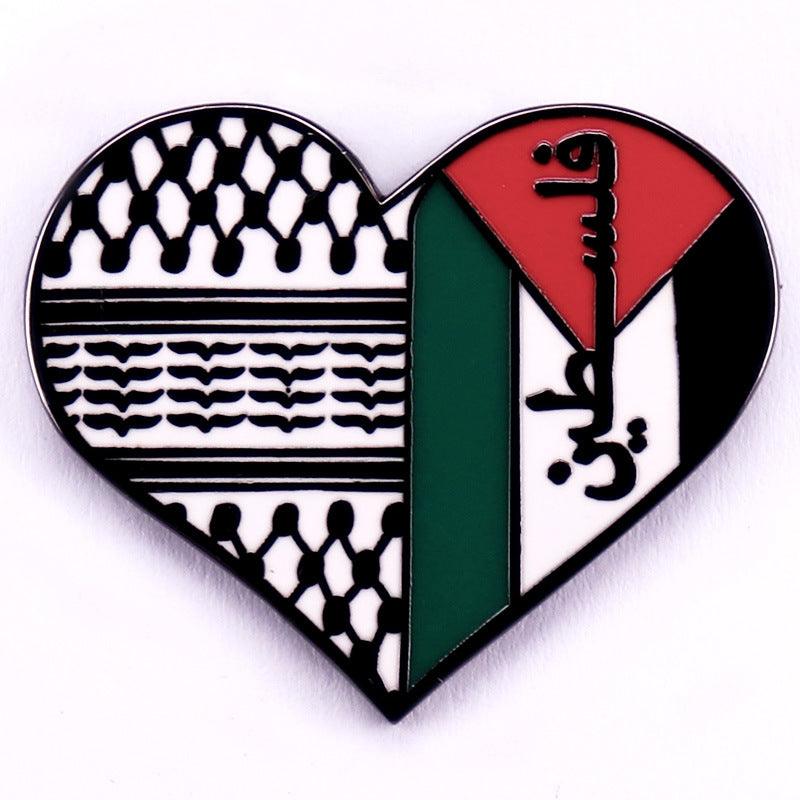 MAC114 Palestine Keffiyeh Heart Enamel Badge Brooch - Mariam's Collection