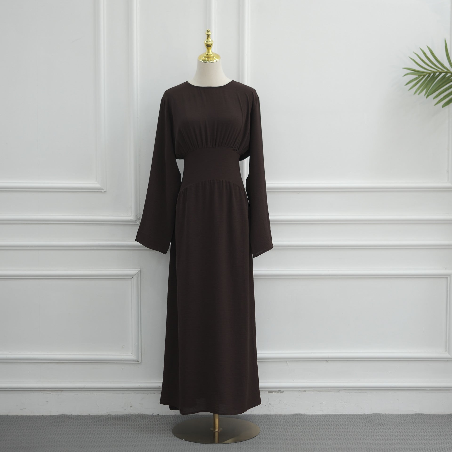 Ice Silk Crinkle Gathered Waist Maxi Dress(MS521)