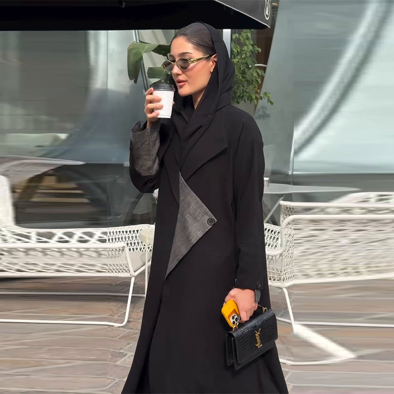 Fashion Forward Long Sleeve Paneled Black Coat | Elegant Long Outerwear(MOA243)
