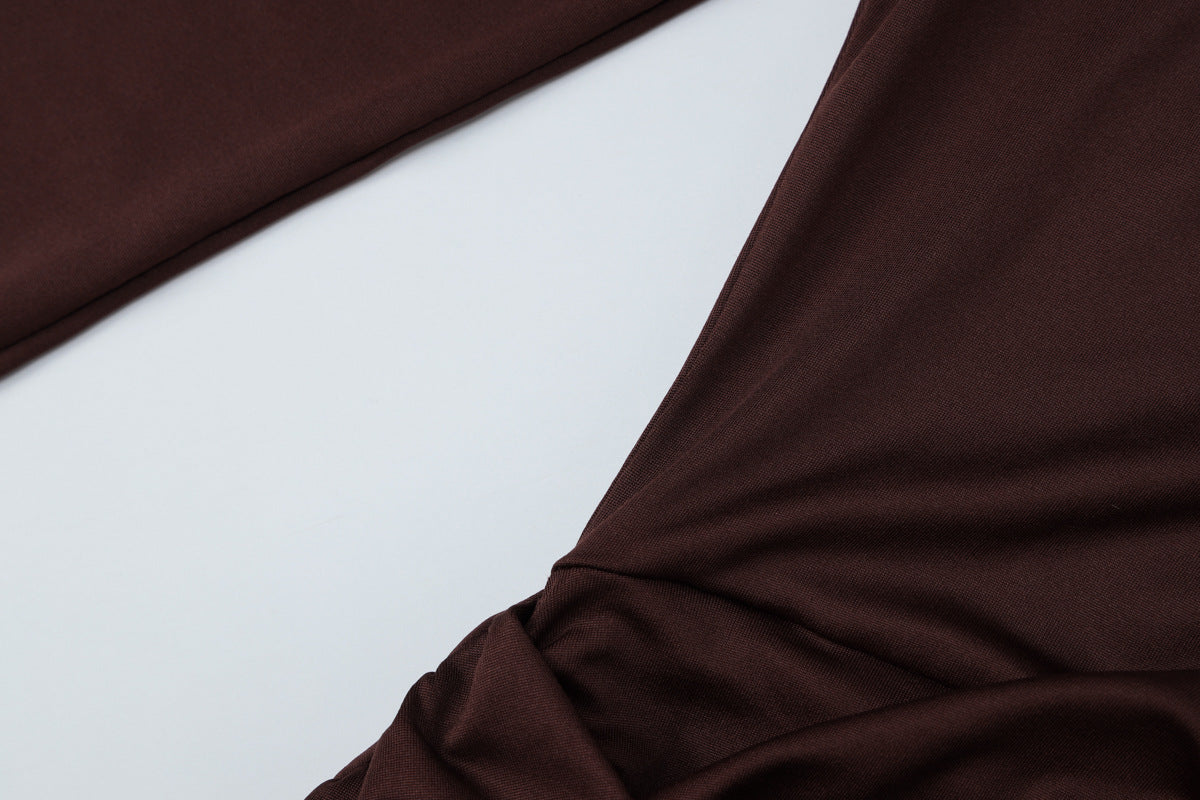 Ruched Bodycon Gown with Metal Hardware | High Neck Modal Maxi Dress(MS233)