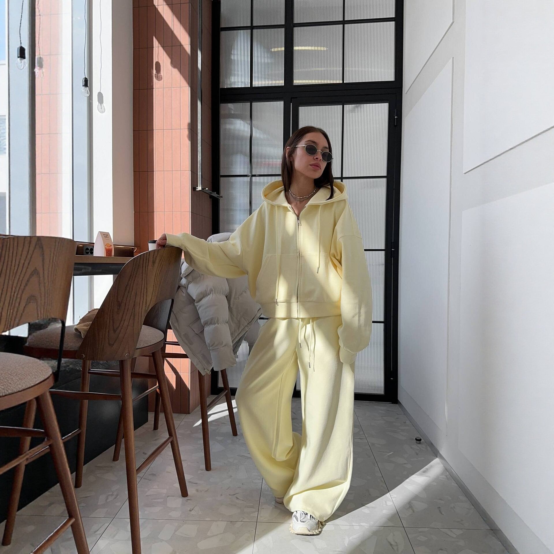 Zip-Up Hoodie & Wide-Leg Sweatpants Two-Piece Set(MS532)