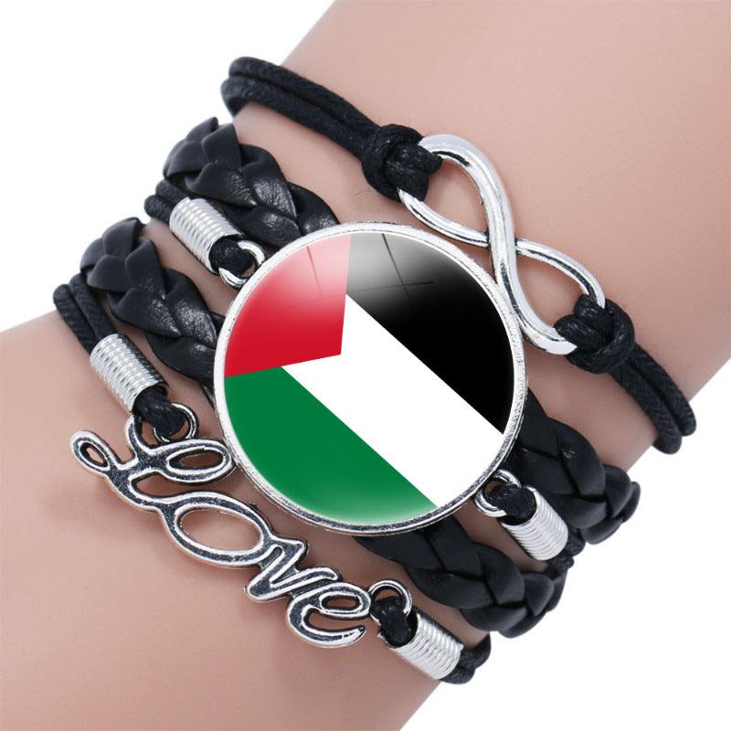 MAC080 Palestine flag keffiyeh pattern time gemstone love & ∞ style multi-layered bracelet - Mariam's Collection