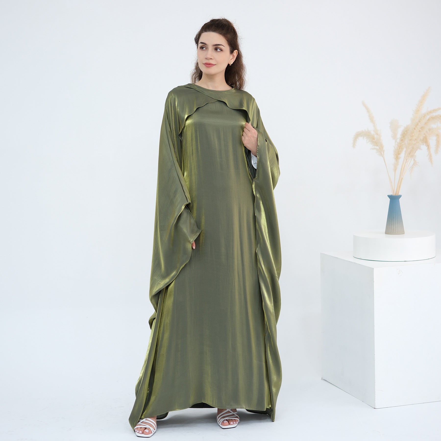 Luminous Beaded Abaya Collection | Luxury Solid Color Bell Sleeve Evening Wear Robes (MOA196)