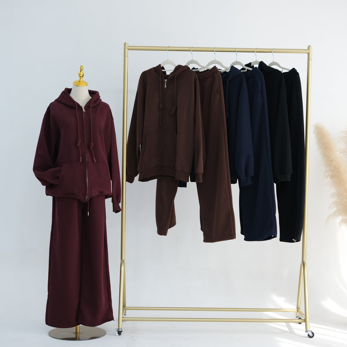 Ensemble Zip-Up Hoodie & Pantalon Jambes Larges | Tenue Athleisure Casual Modeste Deux-Pièces (MS595)