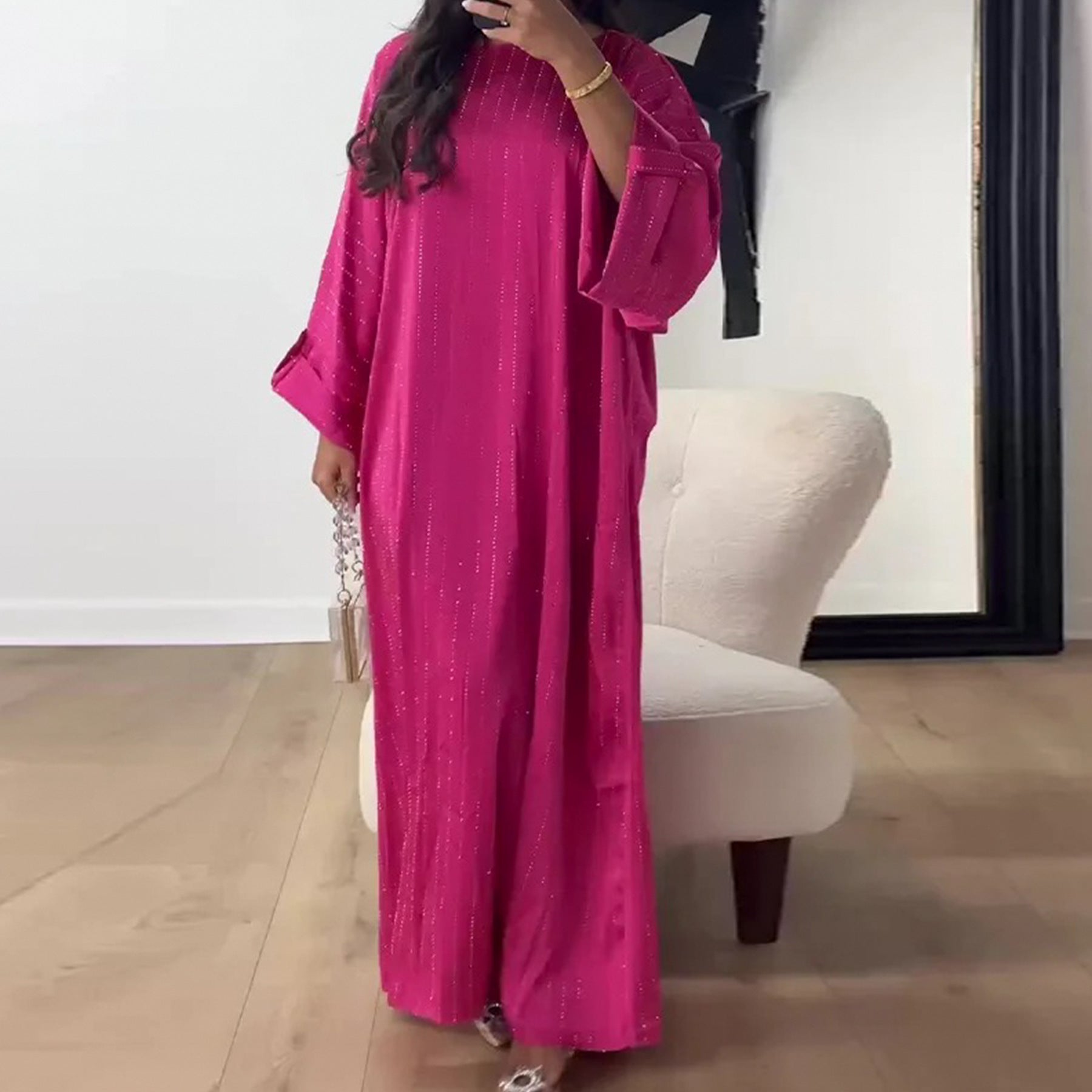 Kaftan Rhinestone Satin Abaya (MA119)