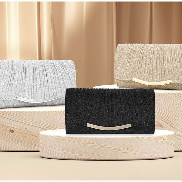 Glitter Pleated Evening Clutch – Women's Party Clutch Bag