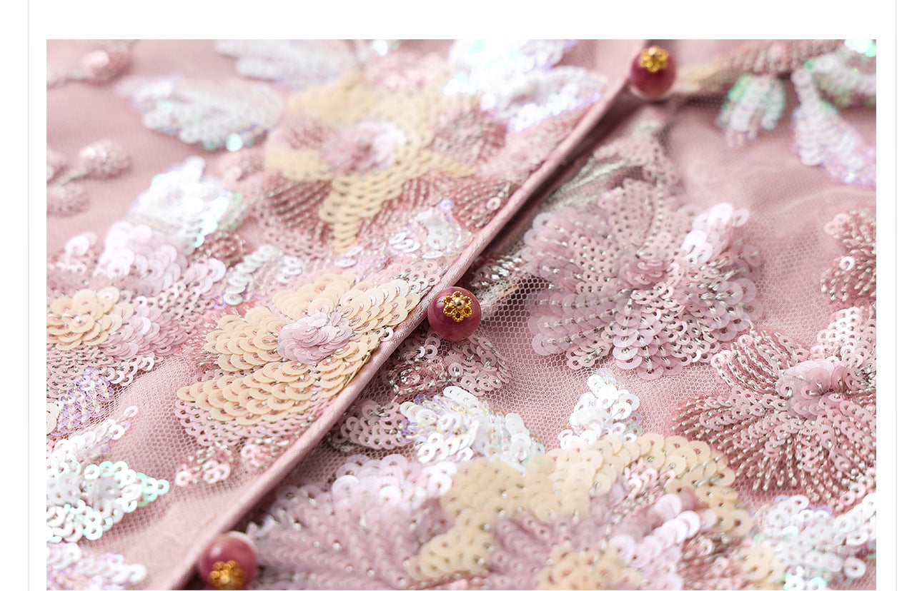 Luxury Embroidered Floral Jacket & Skirt Set(MS307)