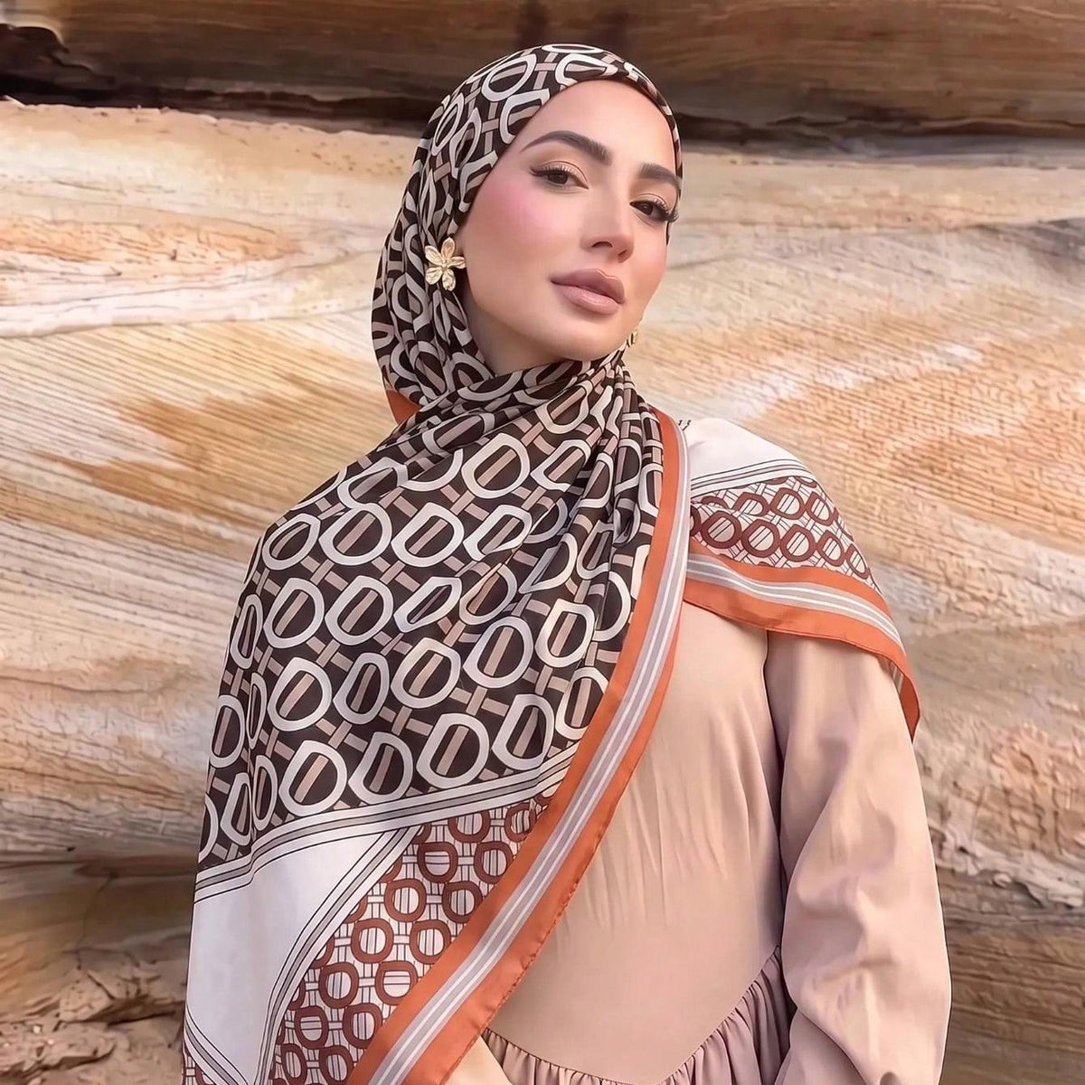 Printed Polyester Twill Hijab | Smooth Long Patterned Scarf(MH264)