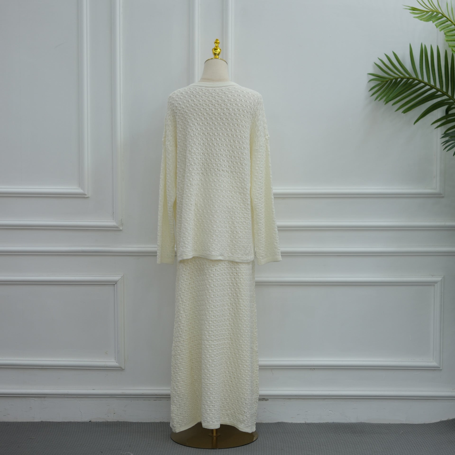 Ensemble coordonné Sweater Crochet ajouré & Jupe Maxi Doublée (MS523)