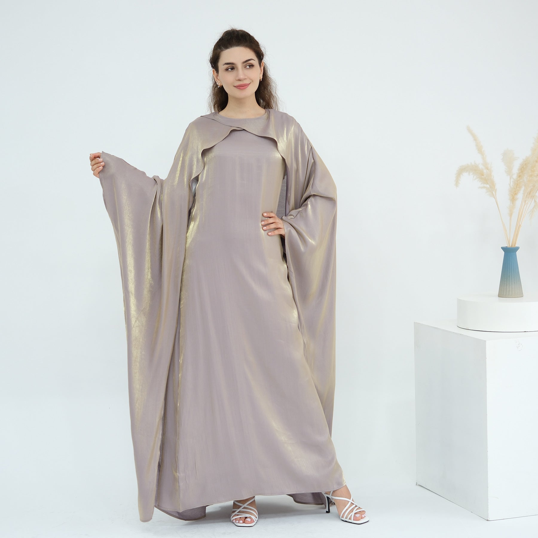 Luminous Beaded Abaya Collection | Luxury Solid Color Bell Sleeve Evening Wear Robes (MOA196)