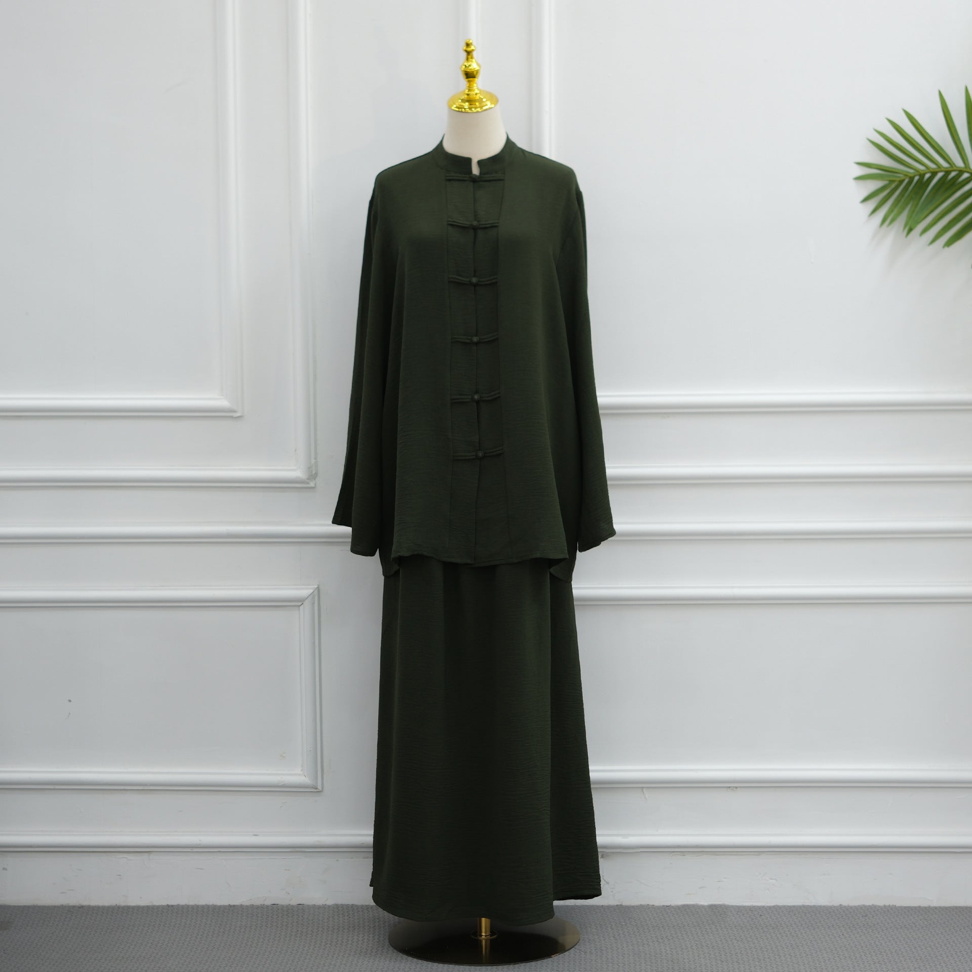 Tunique à boutons grenouille chinois et jupe maxi doublée deux-pièces (MS514)