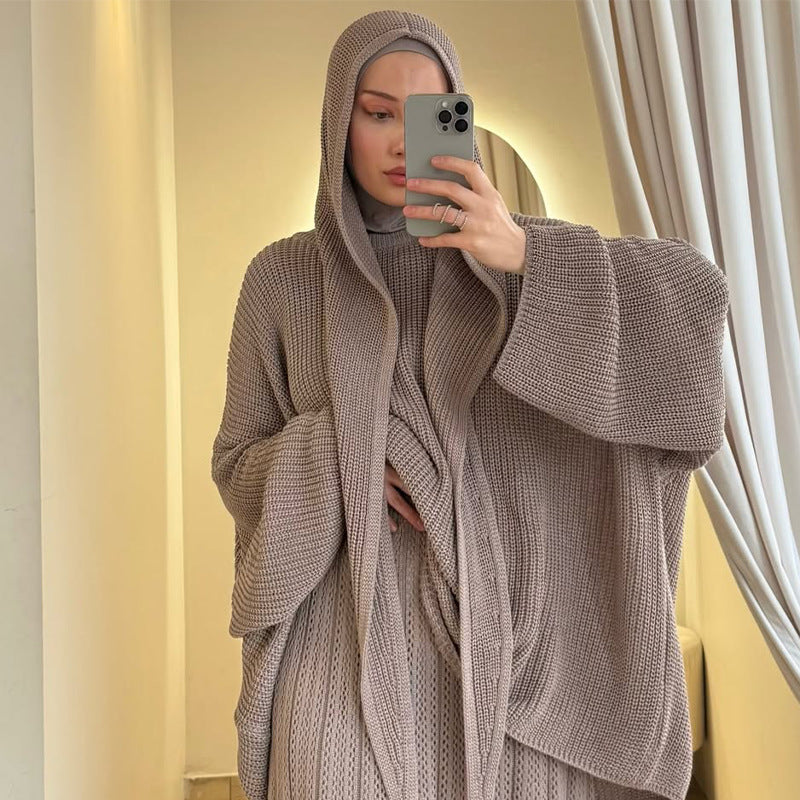 Relaxed Knit Top, Maxi Skirt & Triangle Scarf Set(MS545)