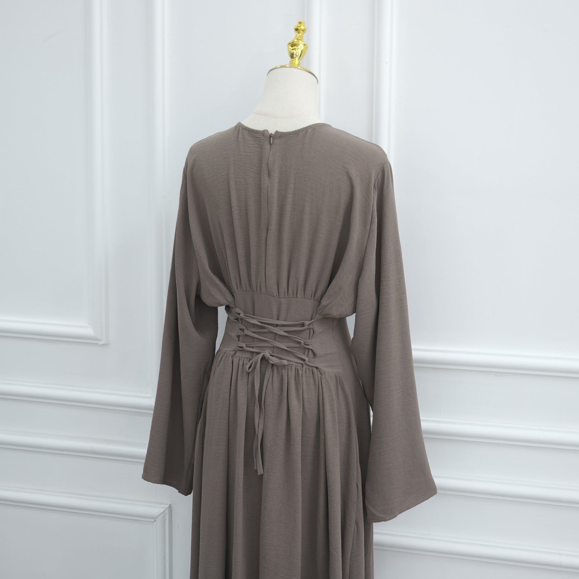 Ice Silk Crinkle Gathered Waist Maxi Dress(MS521)