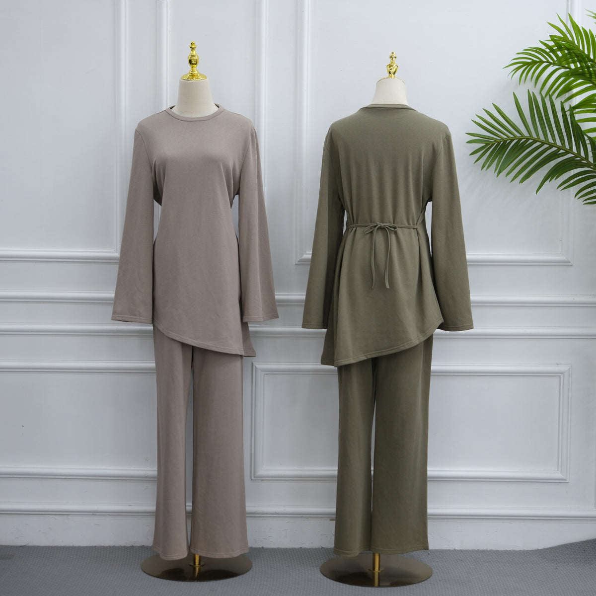 Cotton Belted Tunic & Wide-Leg Pants Set(MS570)