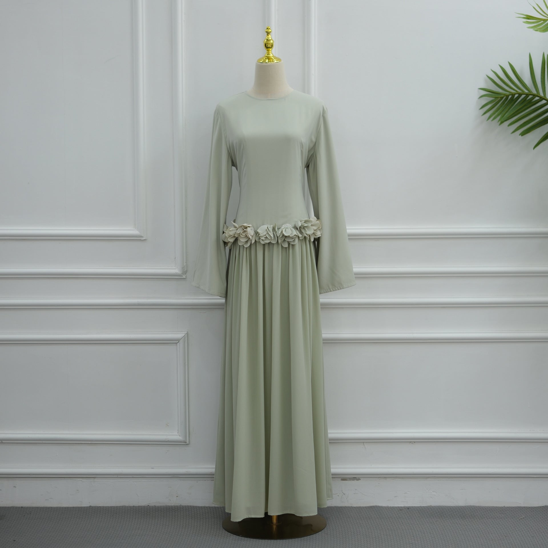 3D Rose Waist Fitted Maxi Dress(MS515)