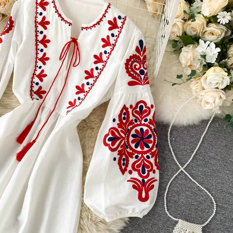 Bohemian Embroidered Linen-Look Maxi Dress(MS435)