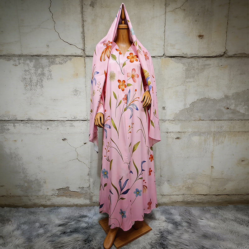 Floral Printed Oversized Abaya with Hijab(MOA297)