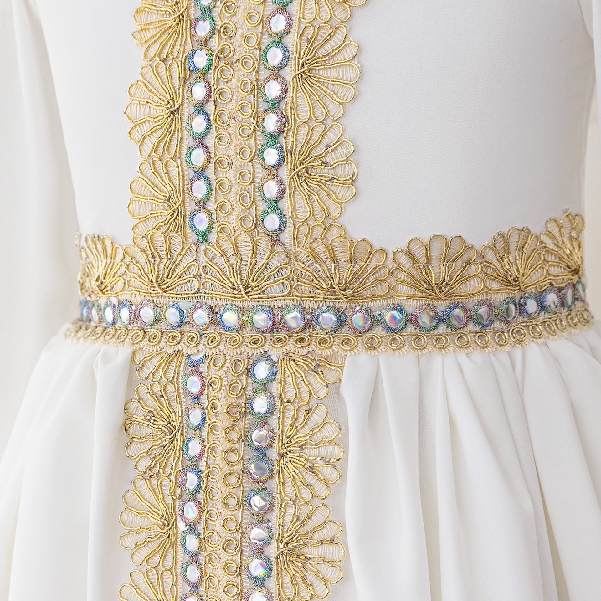 Girls Embroidered Kaftan Dress with Jeweled Belt(MKG021)