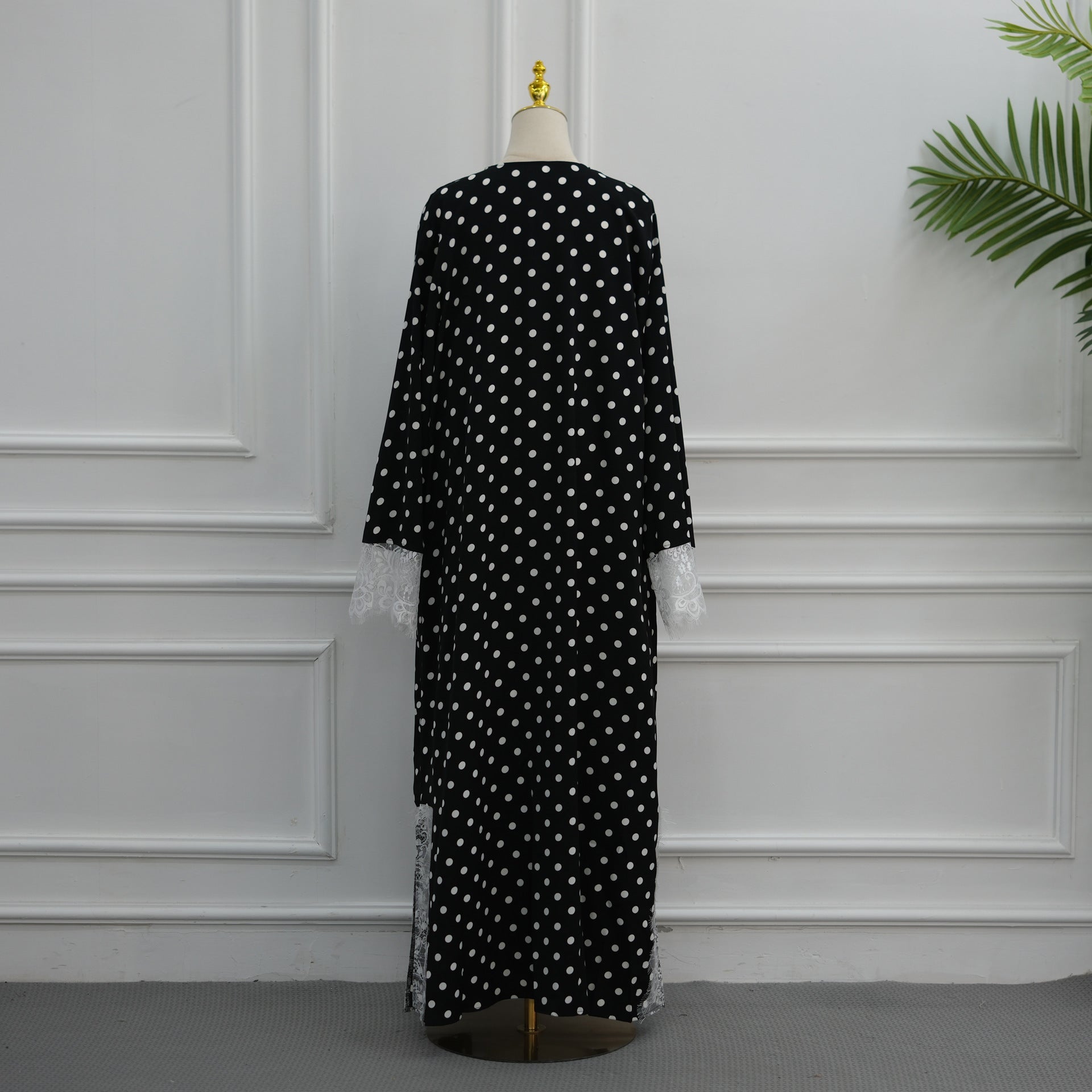 Polka Dot Lace-Trim Open Abaya & Matching Hijab Set(MOA343)