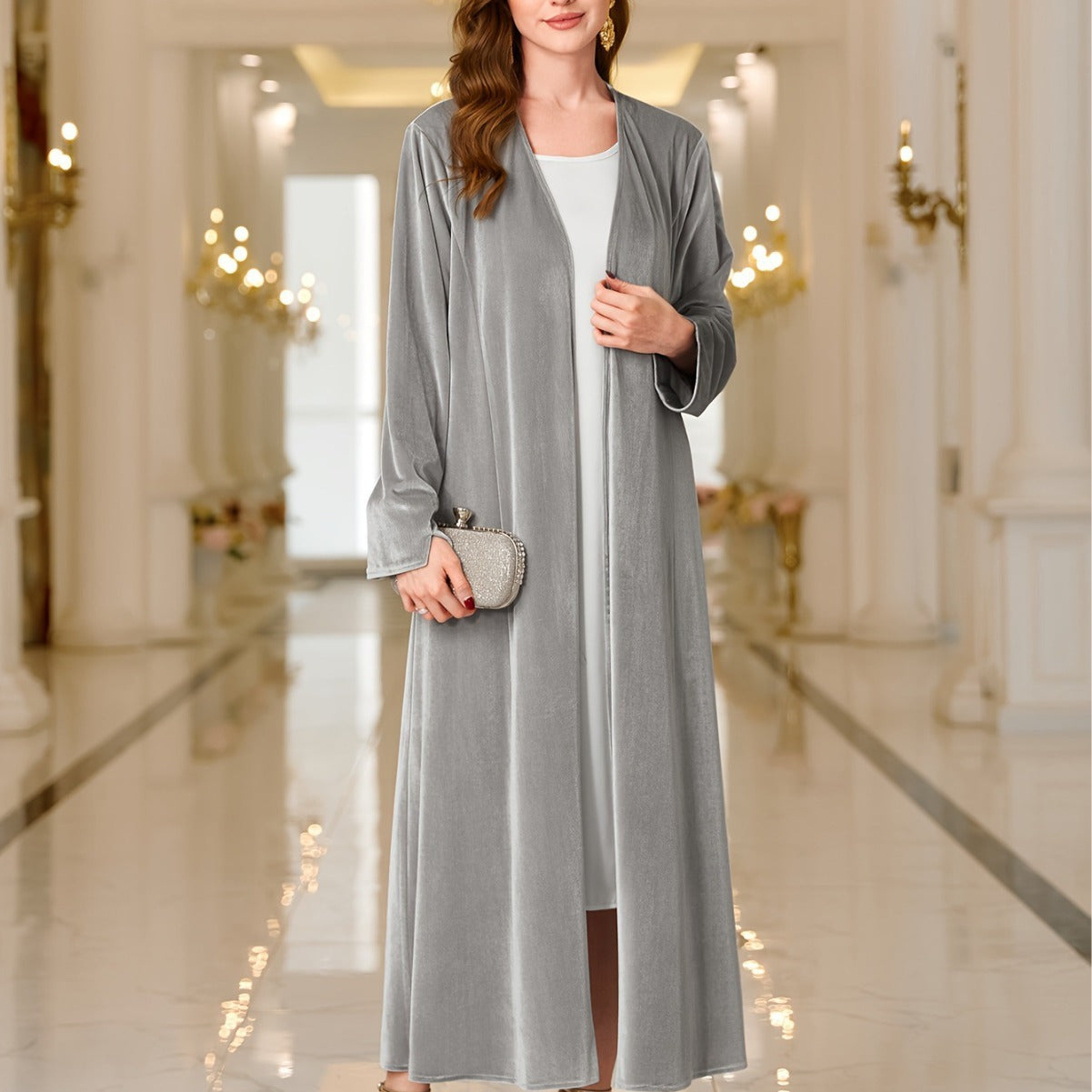 MOA079 Solid Color Flannel Open Abaya