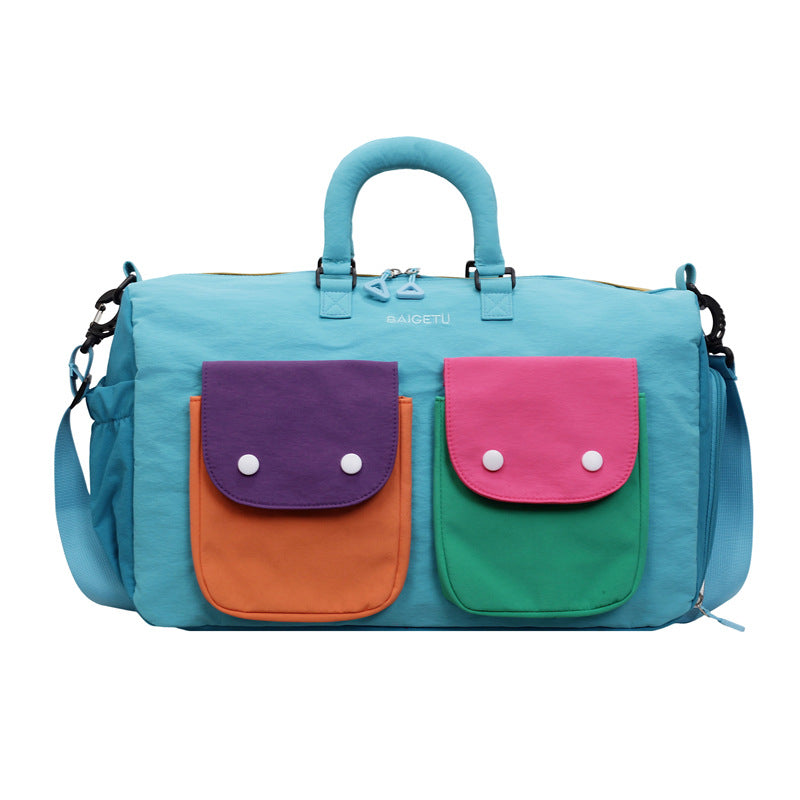Colorblock Travel Duffel Bag - Lightweight Carry-On Weekender Bag with Shoulder Strap & Exterior Pockets（MAC480）