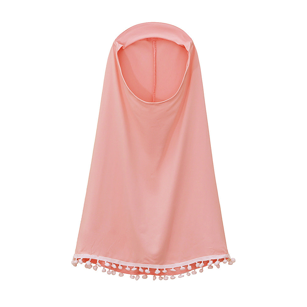 Girls Dress & Hijab Set with Pom-Pom Trim(MKG028)