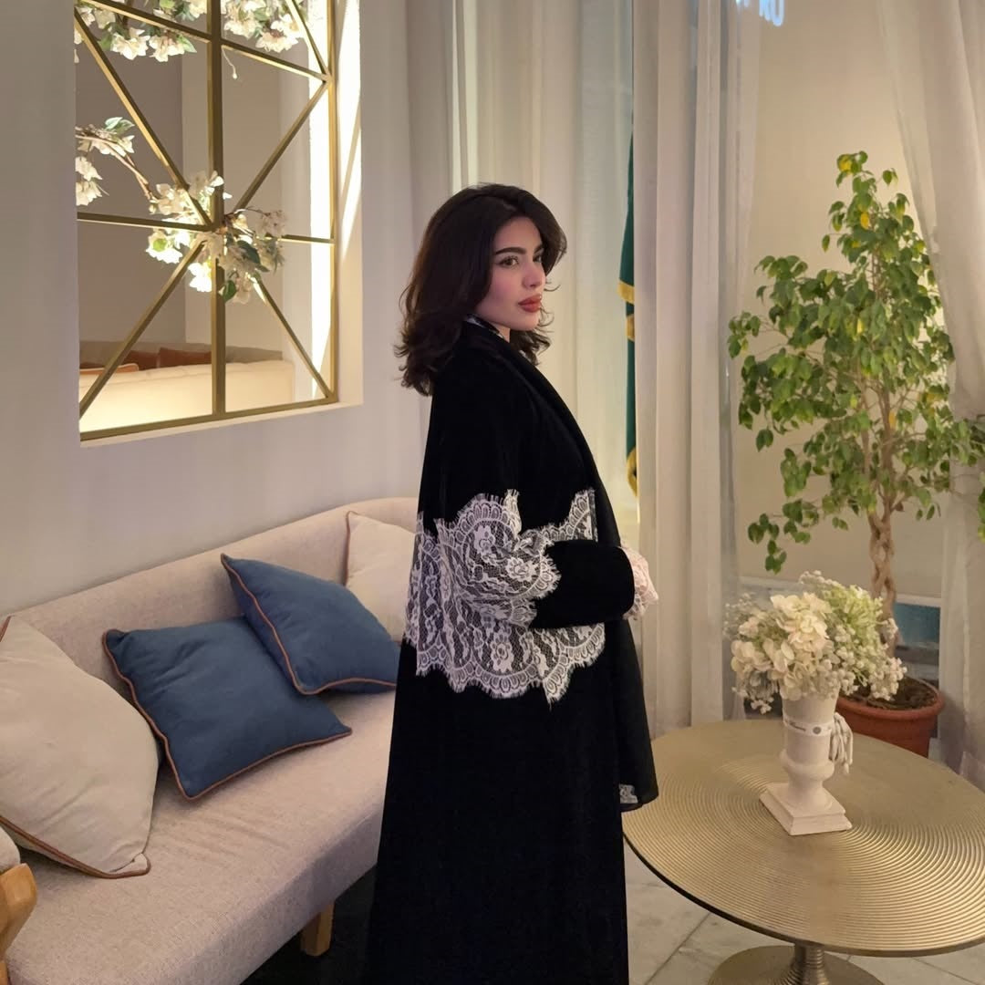 Lace Panel Open Abaya & Hijab Set(MOA319)