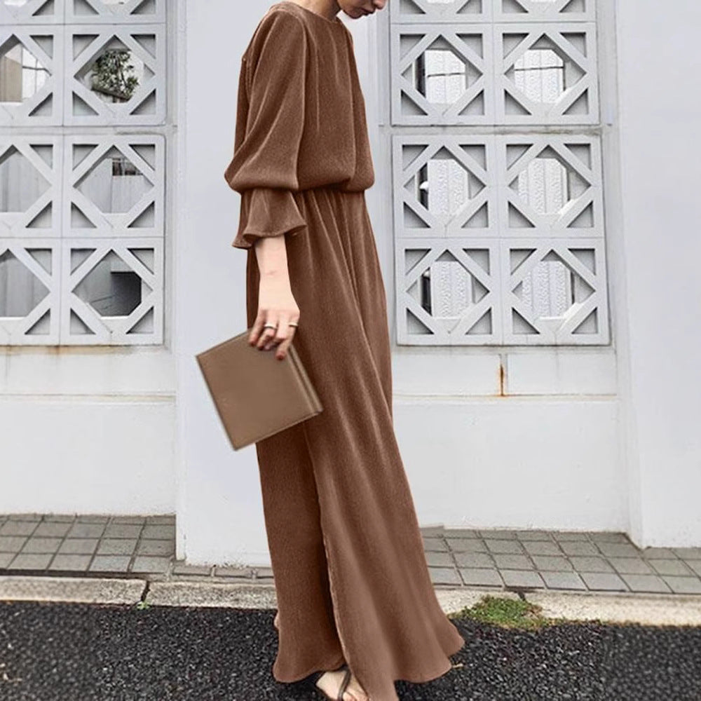 Elegant Vintage Solid Color Maxi Dress | Cinched Waist Long Robe(MA323)