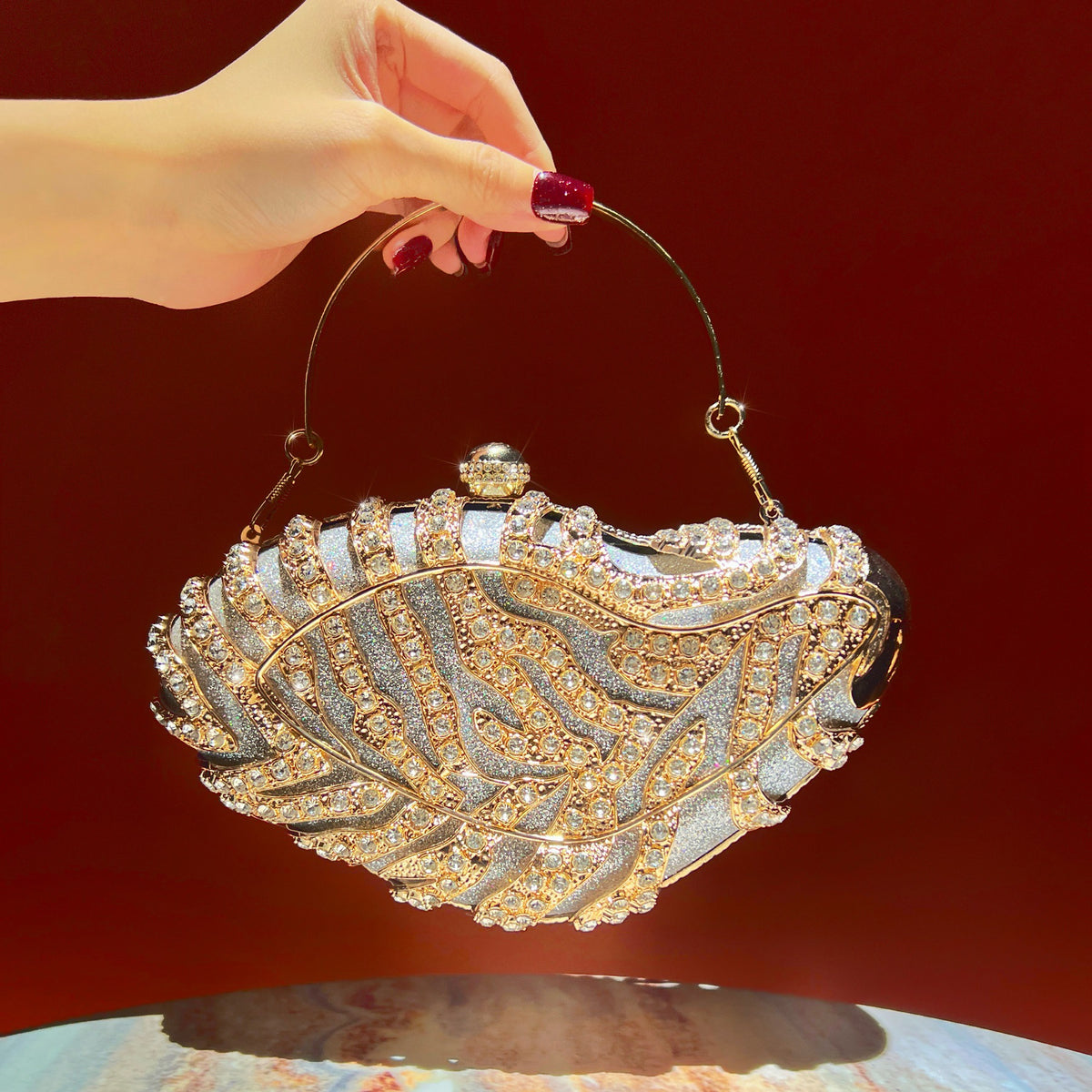 Exquisite Vintage Rhinestone Evening Clutch Bag - Luxury Statement Top-Handle Purse & Shoulder Crossbody for Parties & Weddings（MAC492）